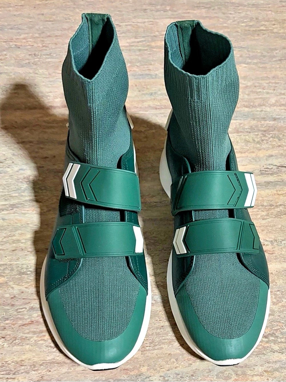 Tory Sport by Tory Burch Chevron Strap Sock Sneakers in Green & White Size 9M